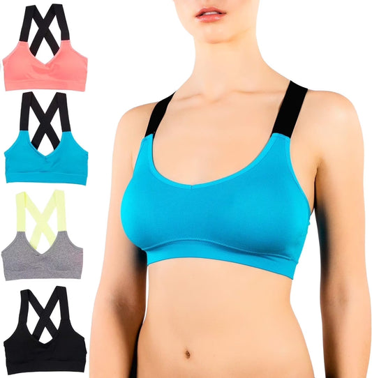 Sports Bras for Women Criss Cross Straps Seamless Sports Bra Pack, Medium 4 Pcs
