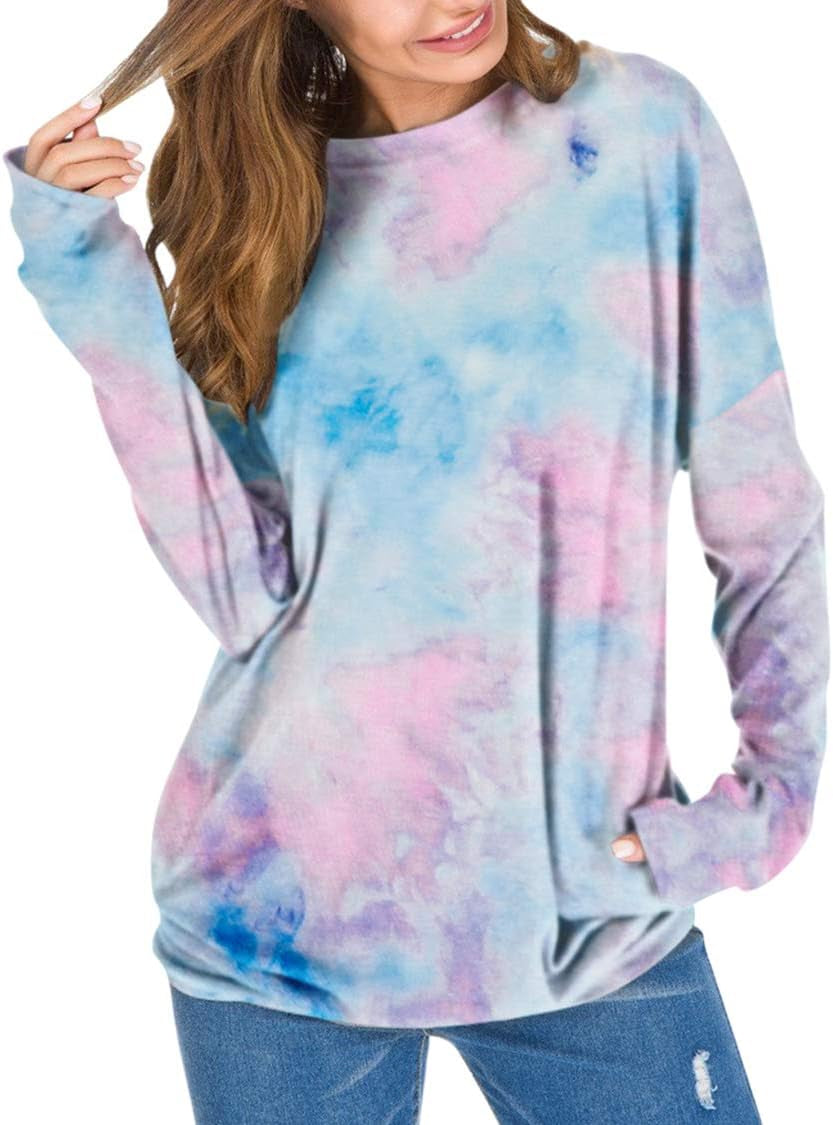 Women'S Mama Bear T Shirt Tie Dye Long Sleeve Patches Pockets Top Multicolor L