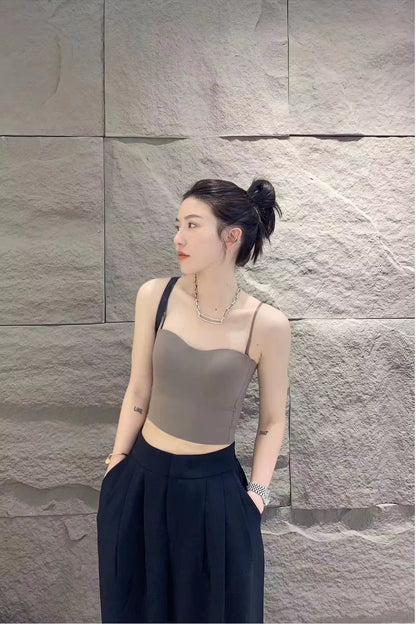 1Pc Popular Cool Solid Knitted Yoga Gym Tank Top Bra Seamless Skin-Friendly U-Back Vest with Fixed Chest Pad Suspender for Women
