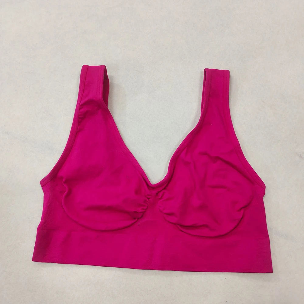 Magenta non-padded wireless bralette sports bra for sleep/yoga, solid color, no sponge insert, plus-size.