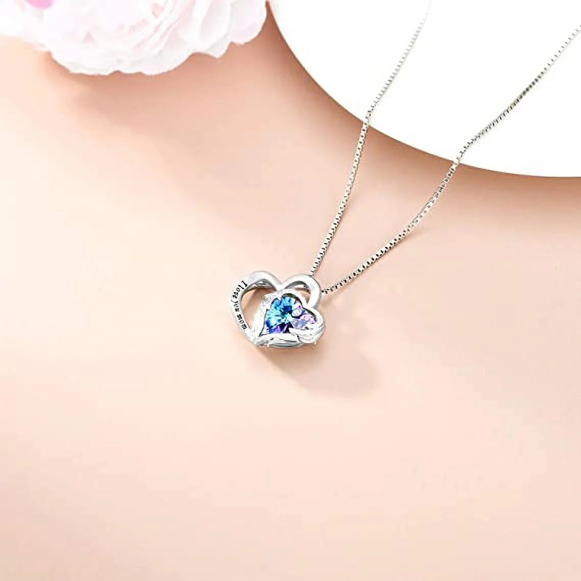 925 Sterling Silver I Love You Mom heart necklace with Austrian crystals on silver chain