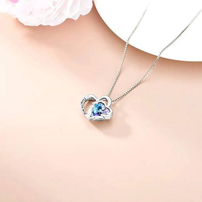 925 Sterling Silver I Love You Mom heart necklace with Austrian crystals on silver chain