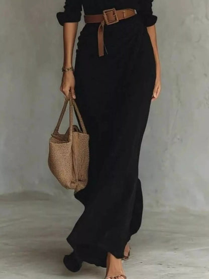 Full Size Ruched Long Sleeve Maxi Dress Plus Size