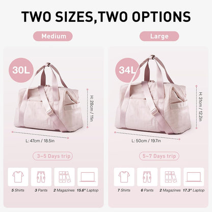 Pink medium gym bag with trolley sleeve, ultra-lightweight 1.8 lb, 18.5 x 8.7 x 11 in, weekender carry-on.