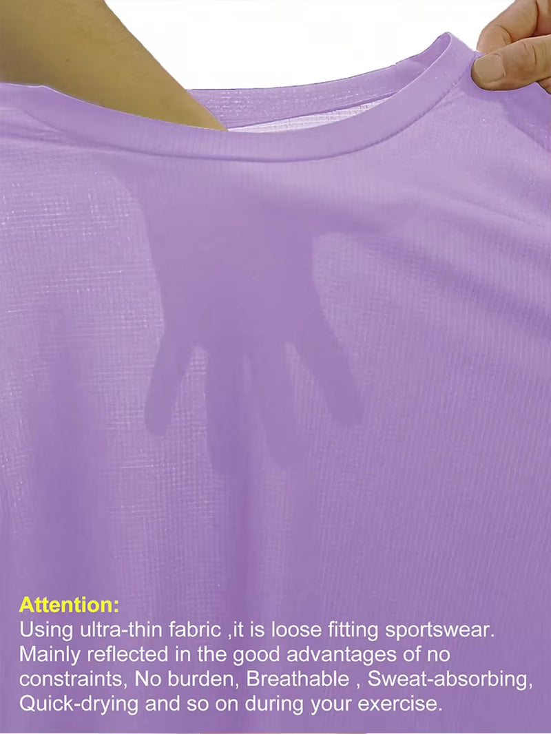Lavender solid-color ultralight quick-dry sport T-shirt with breathable fabric for running and gym workouts.
