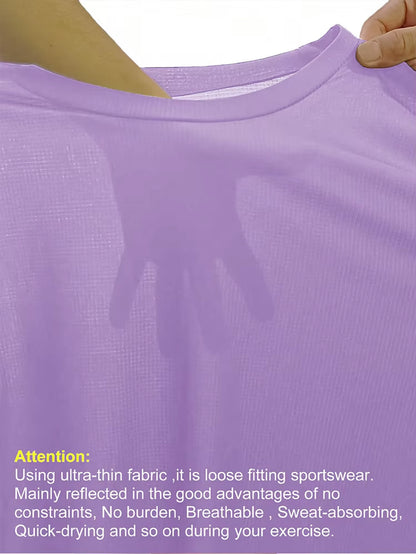 Lavender solid-color ultralight quick-dry sport T-shirt with breathable fabric for running and gym workouts.
