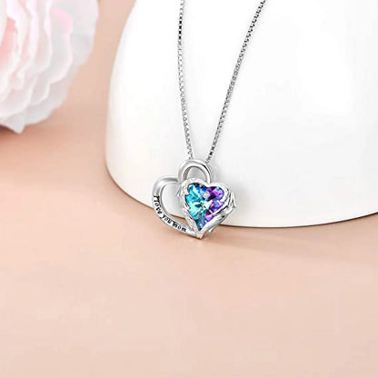925 Sterling Silver I Love You Mom heart necklace with Austrian crystals, a thoughtful gift for women.